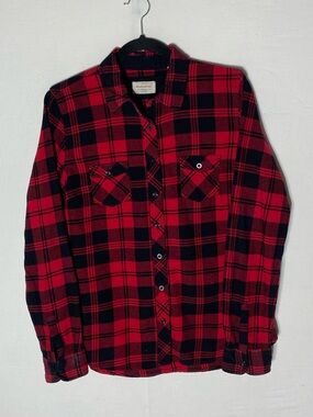 Weatherproof Classic Red & Black Buffalo Check Plaid Cotton Flannel Shirt M